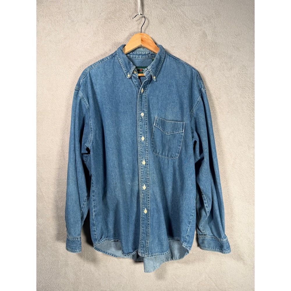 Vintage American Eagle Outfitters Mens L Blue Denim Button Down Shirt Cotton